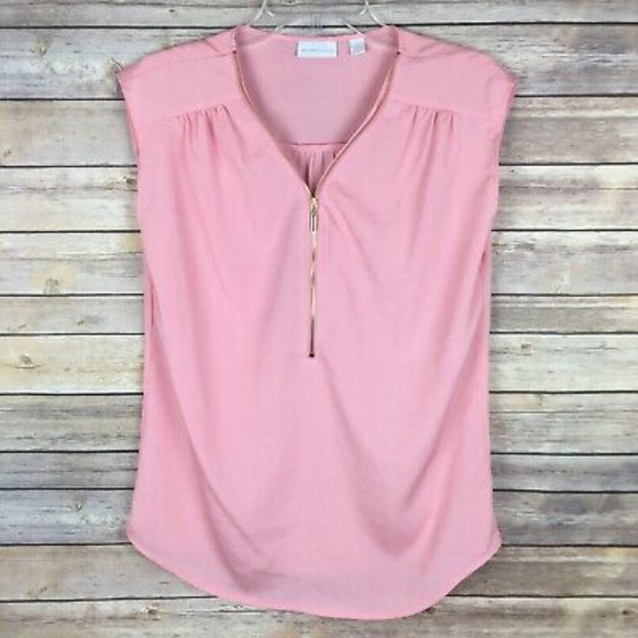 New York & Company Tops - New York & Co Small Pink Gold Zipper Blouse